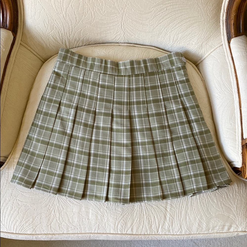 Green Plaid Pleated Skirt